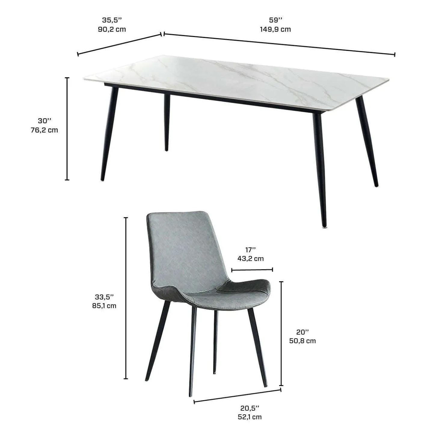 Table en pierre sintérisée avec 4 chaises