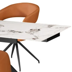 Table en pierre sintérisée et 4 fauteuils de cuisine - orange citrouille