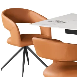 Table en pierre sintérisée et 4 fauteuils de cuisine - orange citrouille