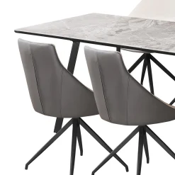 Table en pierre sintérisée et 4 fauteuils de cuisine - crème et gris