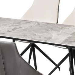 Table en pierre sintérisée et 4 fauteuils de cuisine - crème et gris