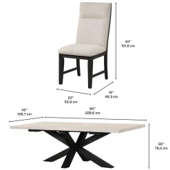 Table rectangulaire et 6 chaises - blanc crème