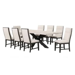Table rectangulaire et 8 chaises - blanc crème