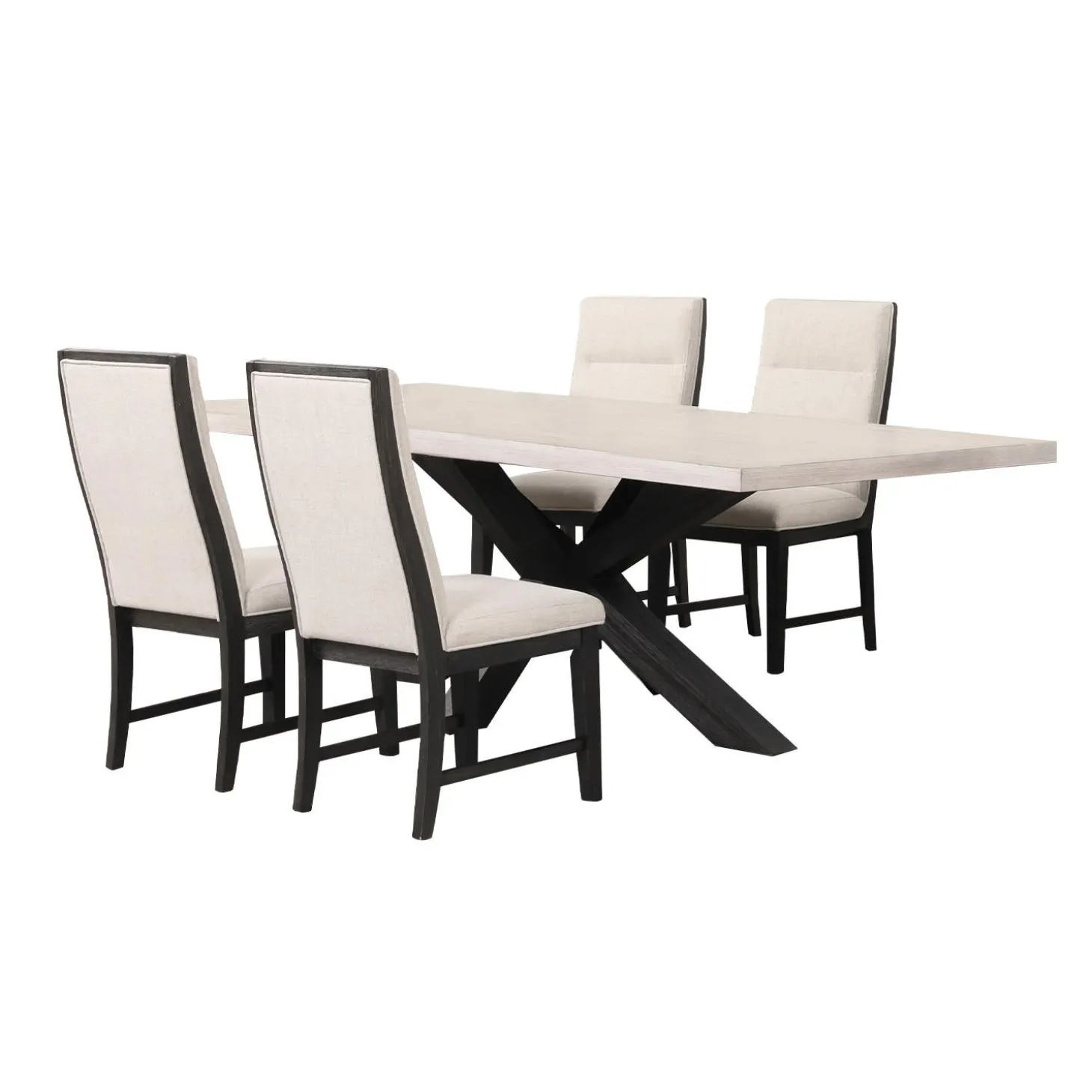 Table rectangulaire et 4 chaises - blanc crème
