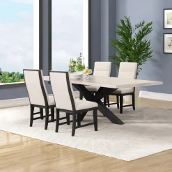 Table rectangulaire et 4 chaises - blanc crème