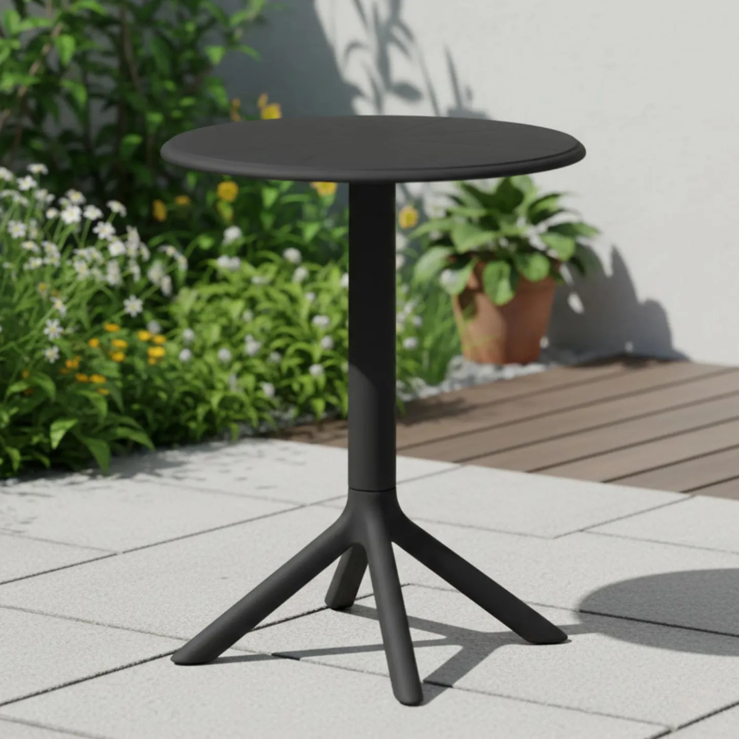 Table ronde intérieur/extérieur en résine – noir