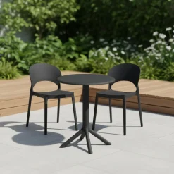 Table ronde intérieur/extérieur en résine – noir