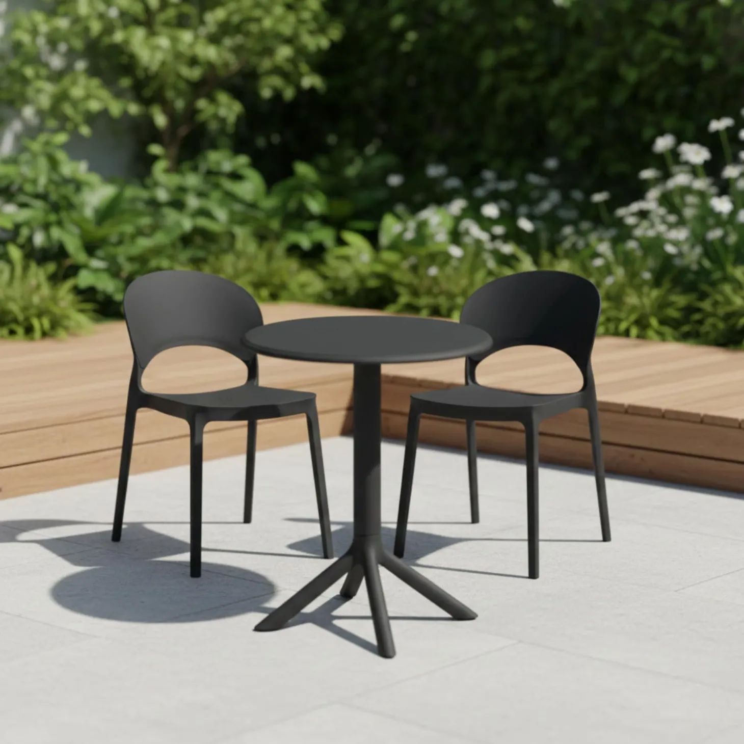 Table ronde intérieur/extérieur en résine – noir