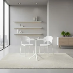 Table ronde intérieur/extérieur en résine – blanc
