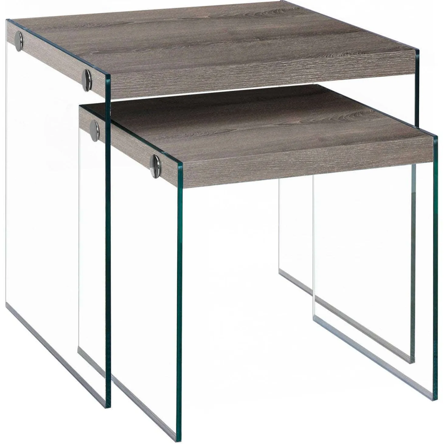Tables gigognes - ens. 2mcx, taupe foncé, verre trempé - Monarch
