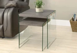 Tables gigognes - ens. 2mcx, taupe foncé, verre trempé - Monarch