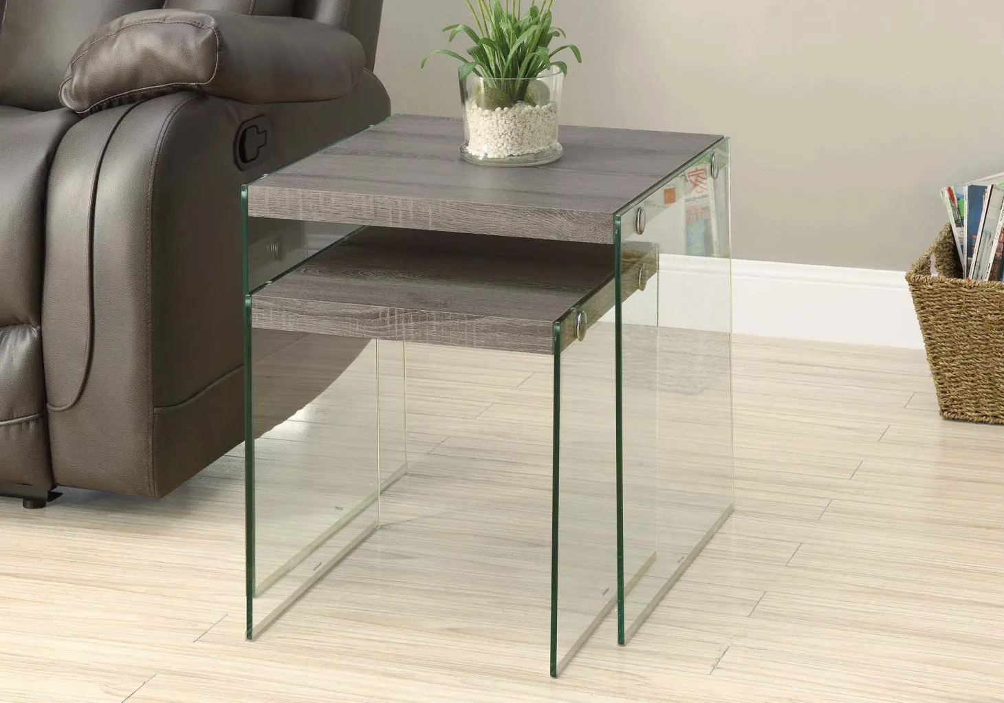Tables gigognes - ens. 2mcx, taupe foncé, verre trempé - Monarch