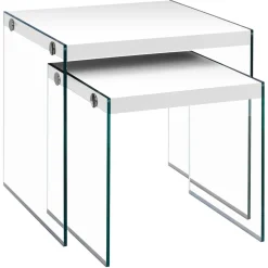 Tables gigognes - ens. 2mcx, blanc lustré, verre trempé - Monarch