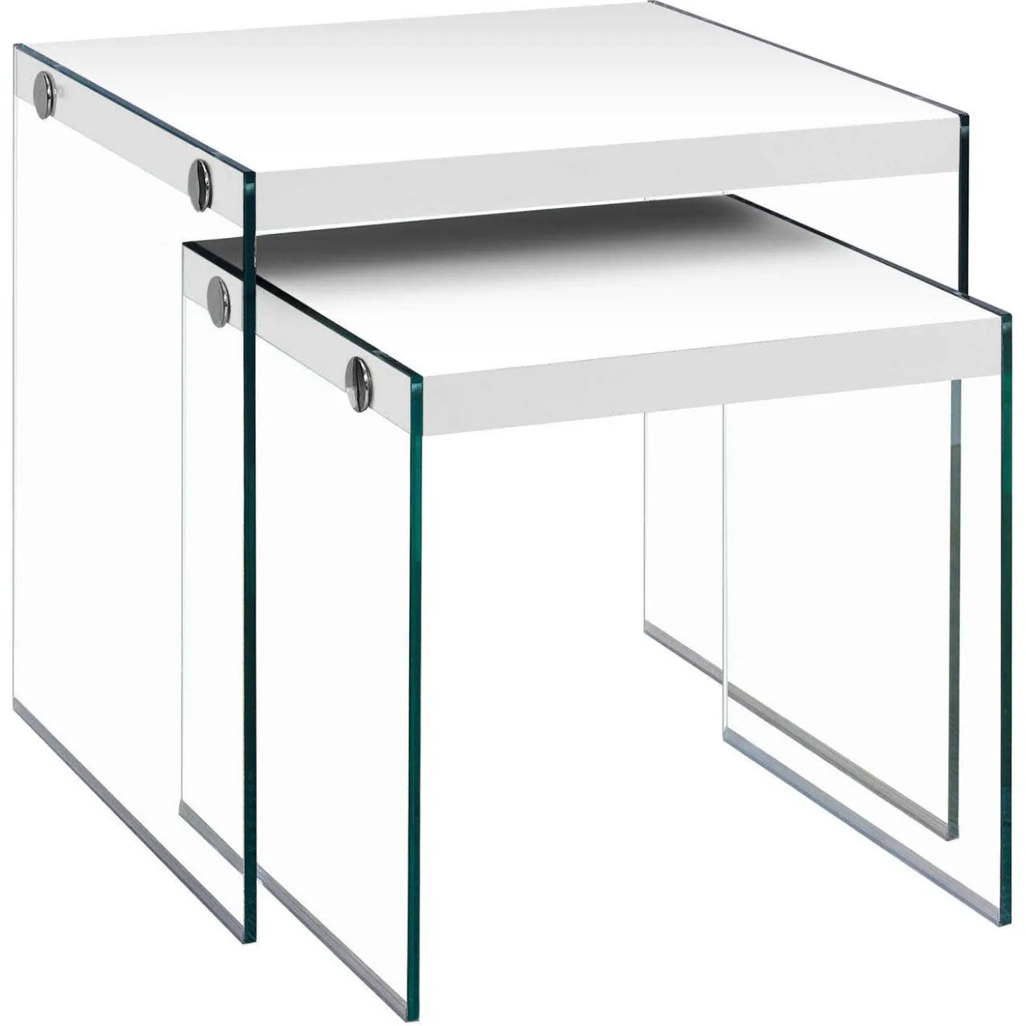 Tables gigognes - ens. 2mcx, blanc lustré, verre trempé - Monarch