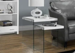 Tables gigognes - ens. 2mcx, blanc lustré, verre trempé - Monarch