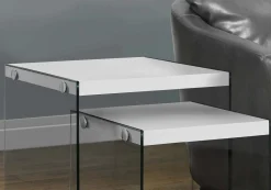 Tables gigognes - ens. 2mcx, blanc lustré, verre trempé - Monarch
