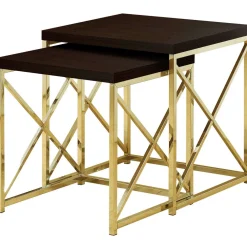 Tables gigognes - ens. 2mcx, espresso, métal or - Monarch