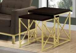 Tables gigognes - ens. 2mcx, espresso, métal or - Monarch