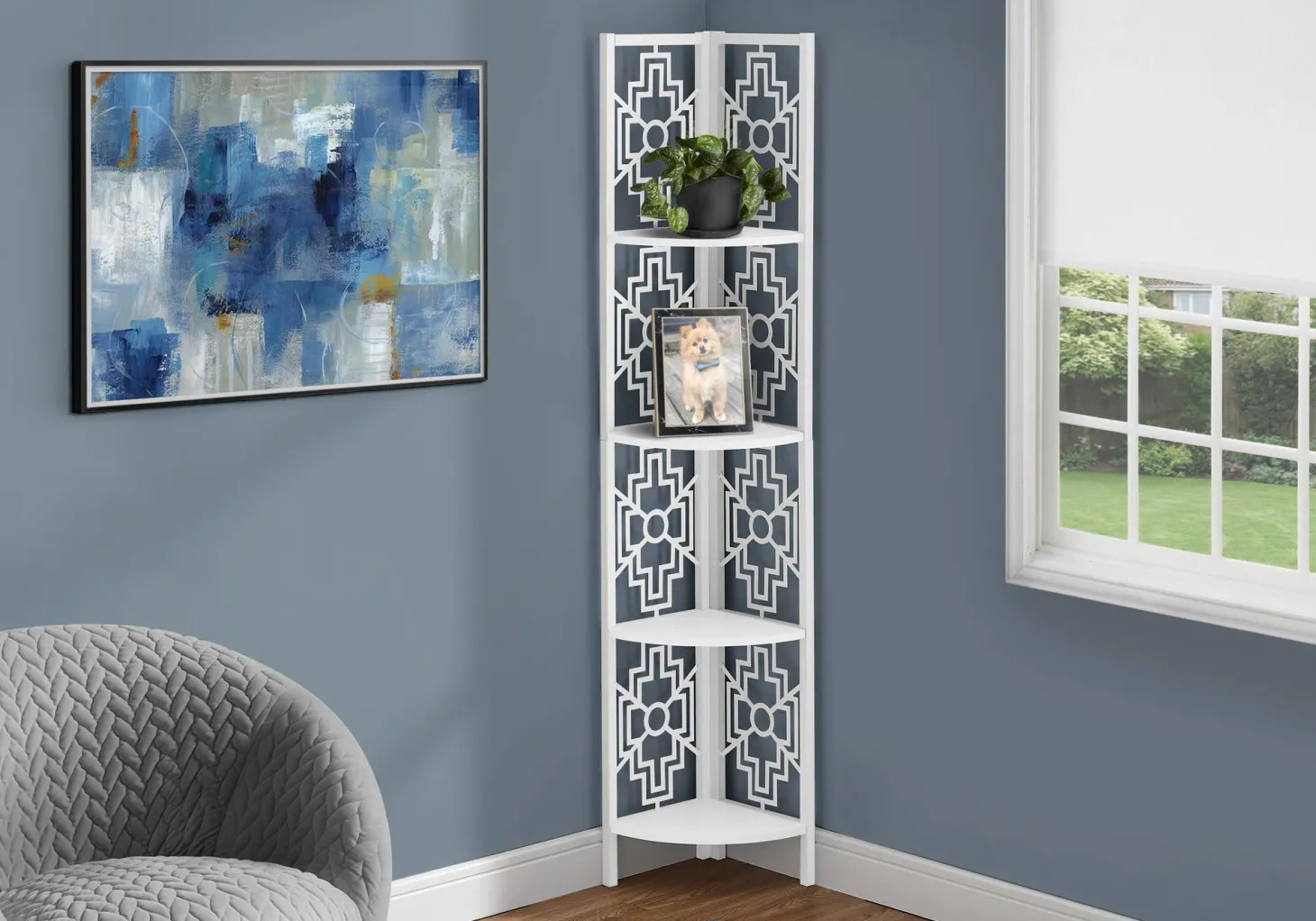 Étagère - 62"H, blanc, métal blanc en coin - Monarch