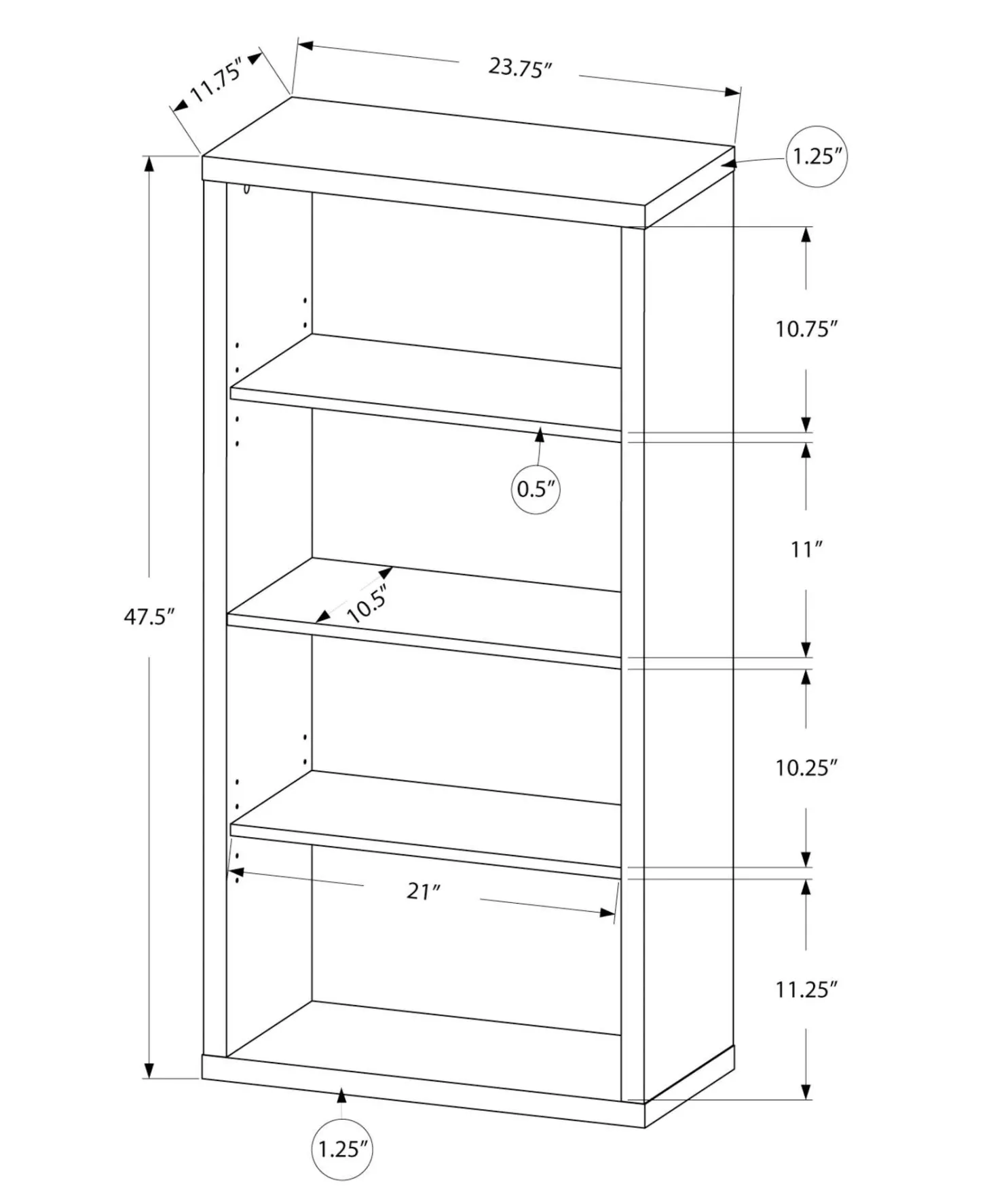 Étagère - 48"H, bois taupe avec tablette ajustable - Monarch
