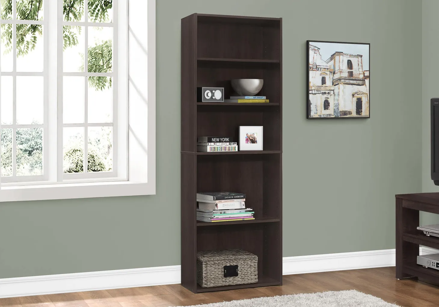 Étagère - 72"H, espresso avec 5 tablettes - Monarch