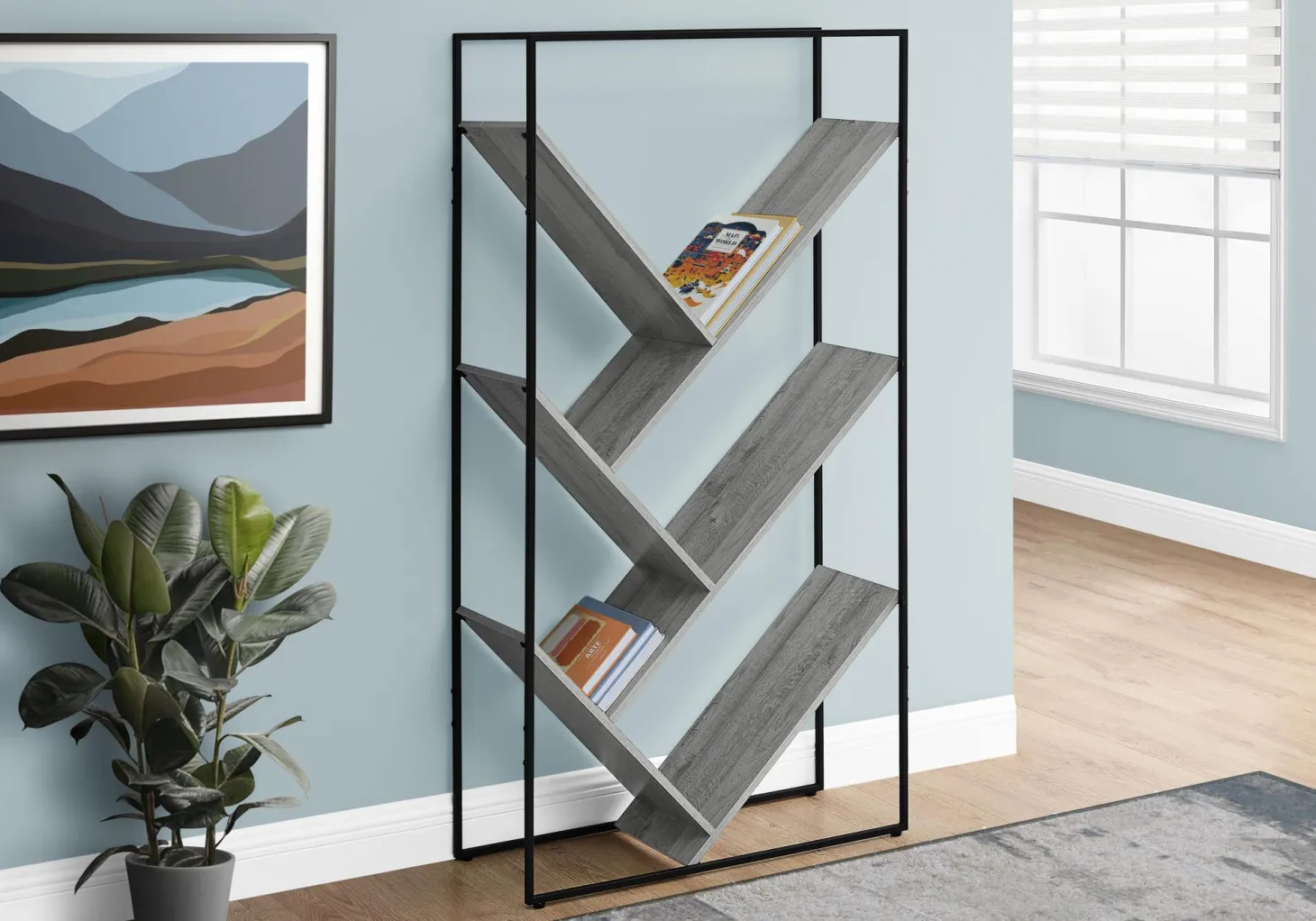 Étagère - 60"H, gris, métal noir - Monarch