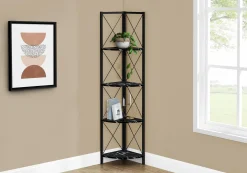 Étagère - 60"H, marbre noir, métal noir en coin - Monarch