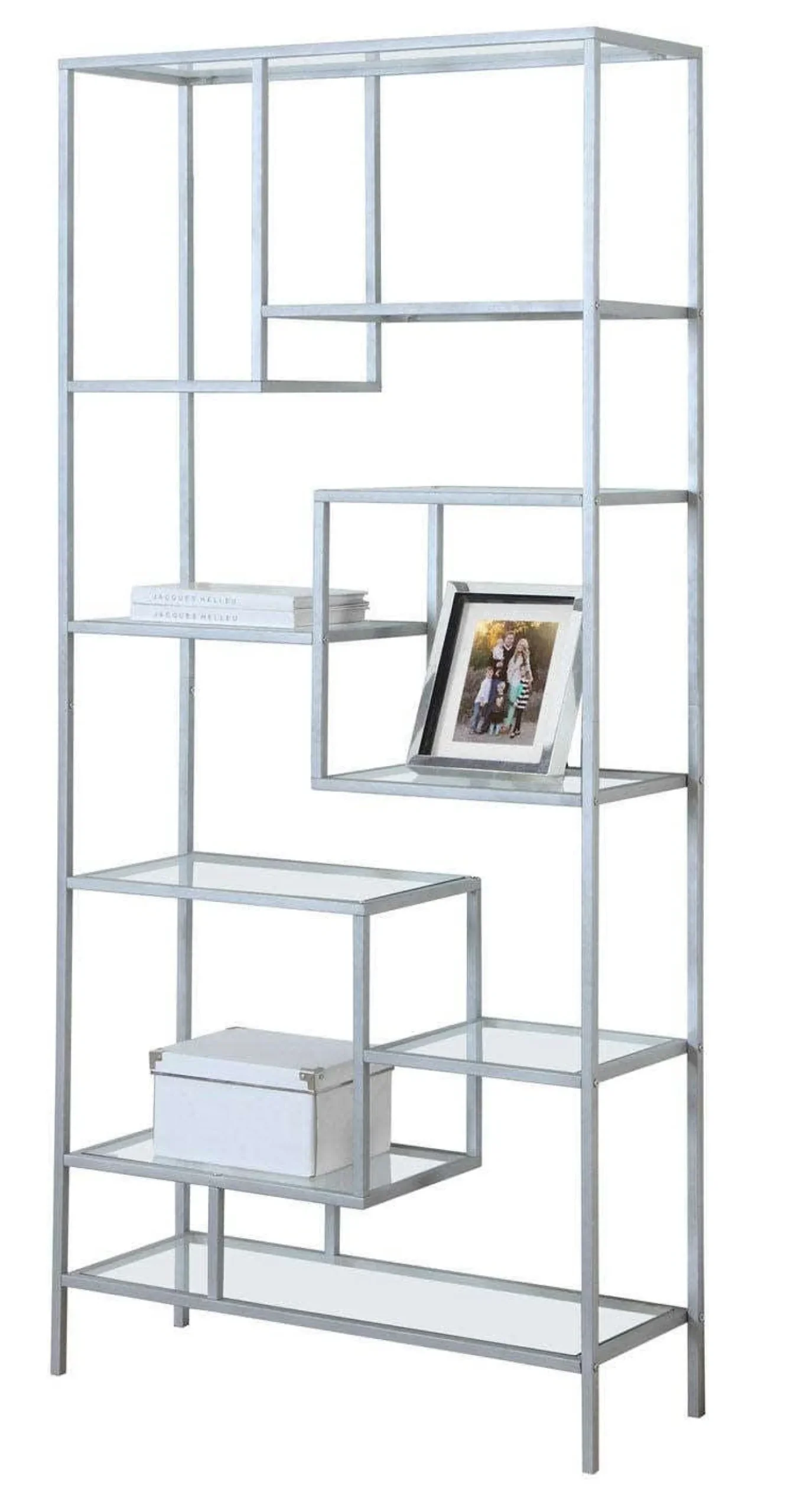 Étagère - 72"H, métal argent et verre trempé - Monarch