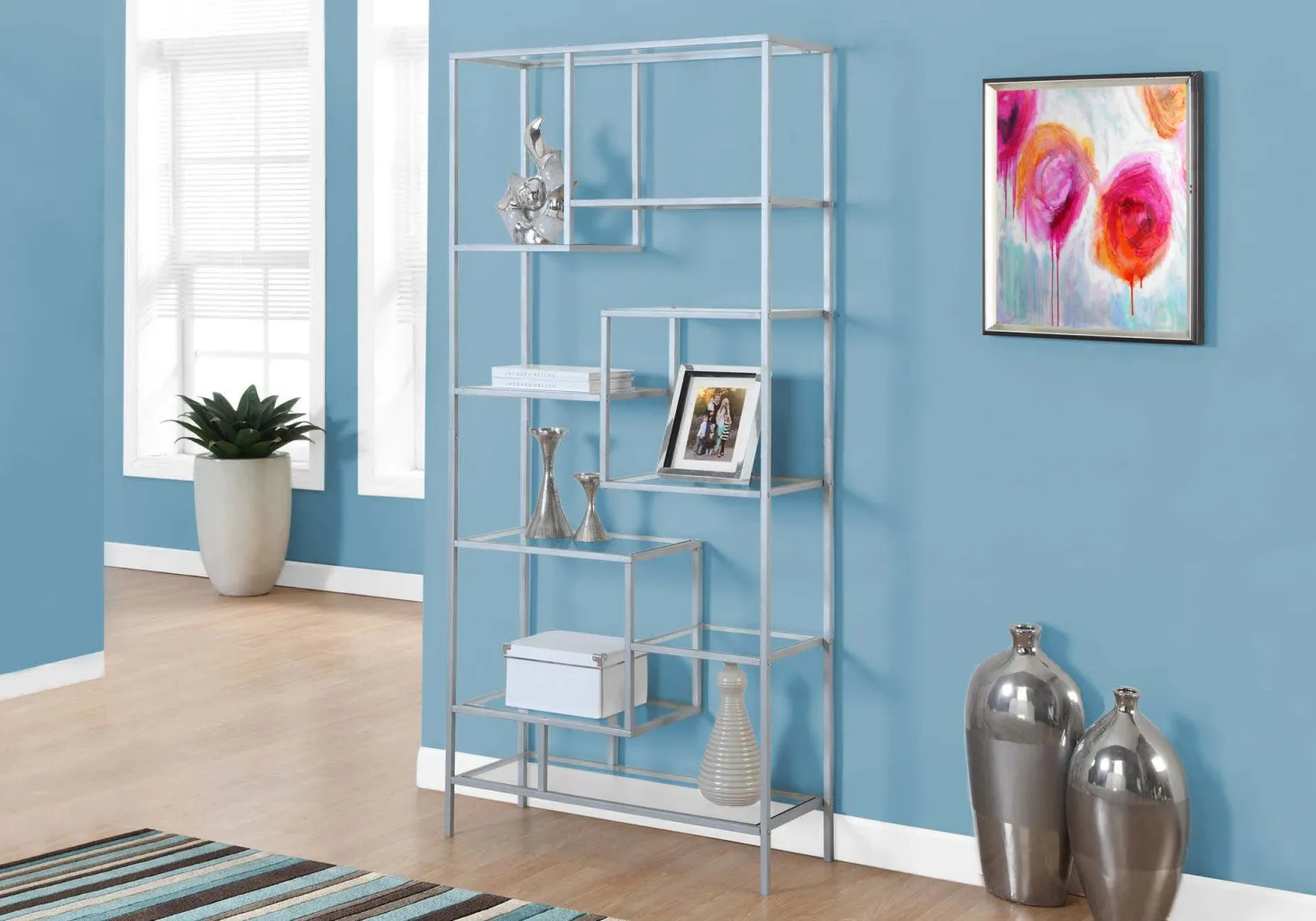 Étagère - 72"H, métal argent et verre trempé - Monarch