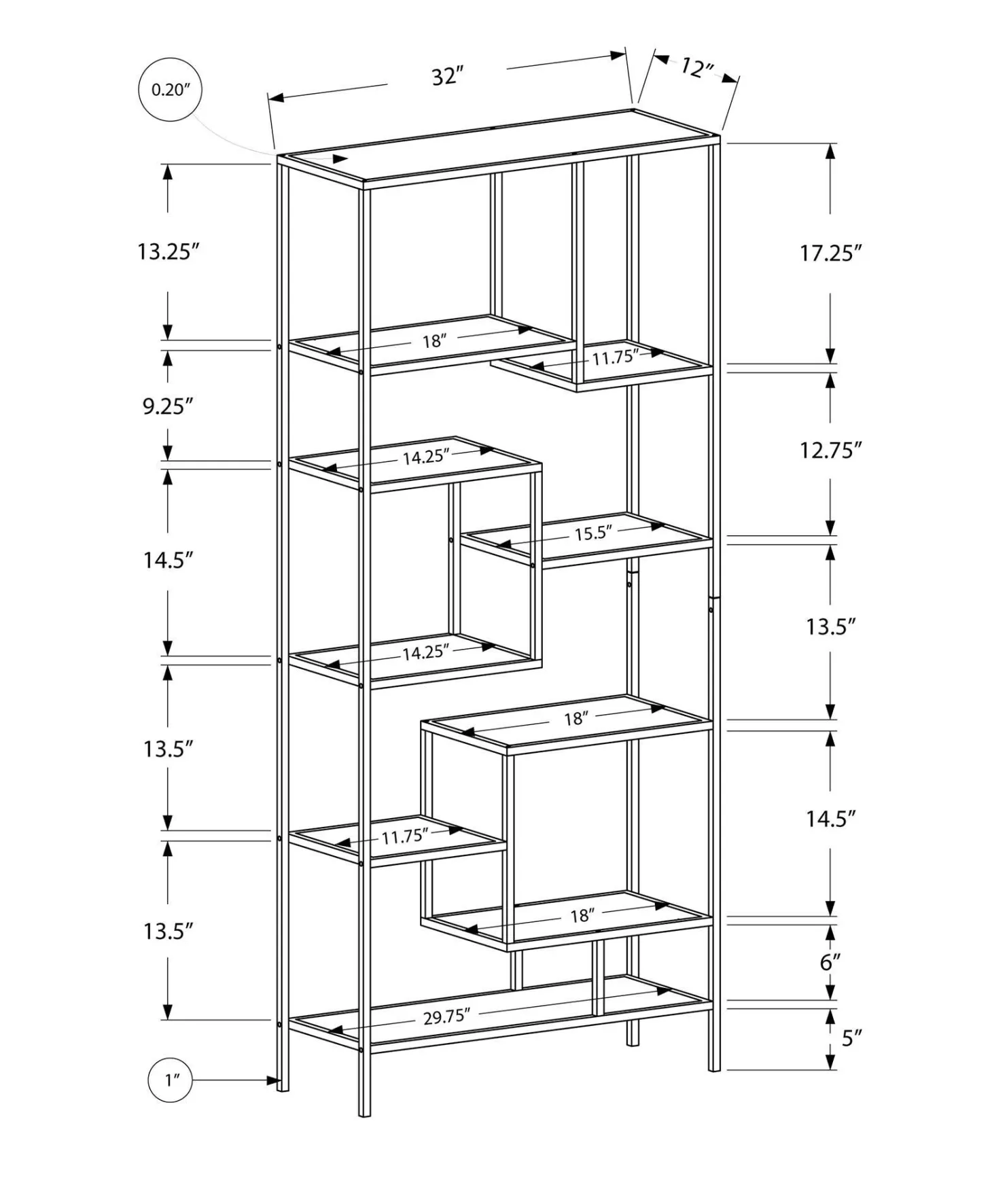 Étagère - 72"H, métal argent et verre trempé - Monarch