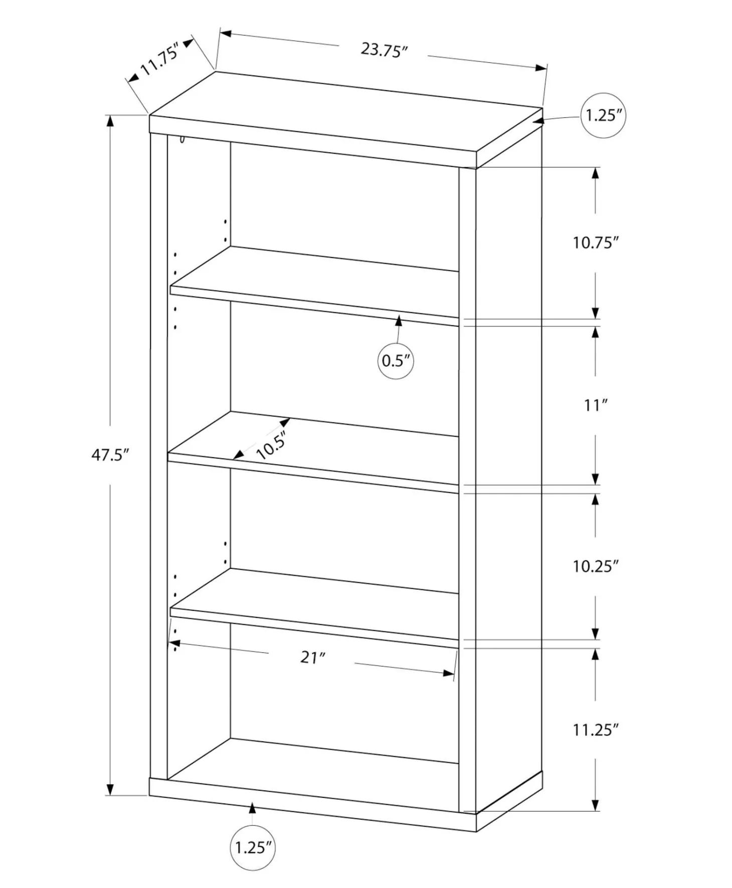 Étagère - 48"H, noir, gris avec tablettes ajustable - Monarch