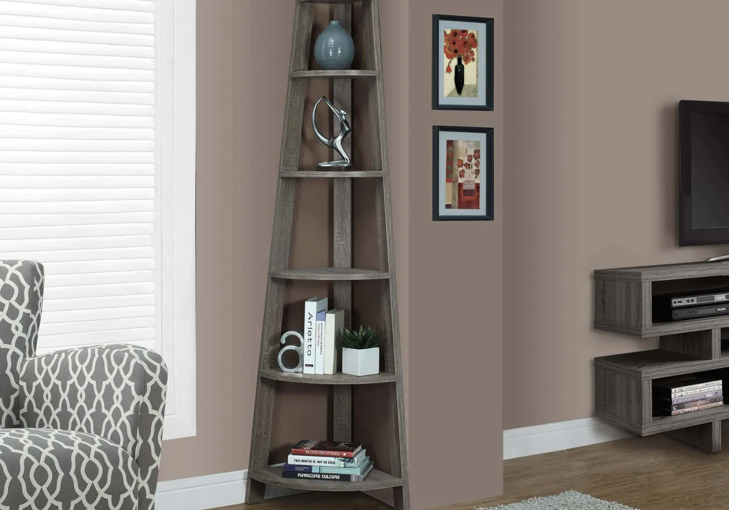Étagère - 72"H, taupe foncé en coin - Monarch