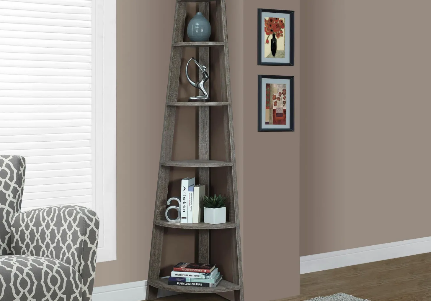 Étagère - 72"H, taupe foncé en coin - Monarch