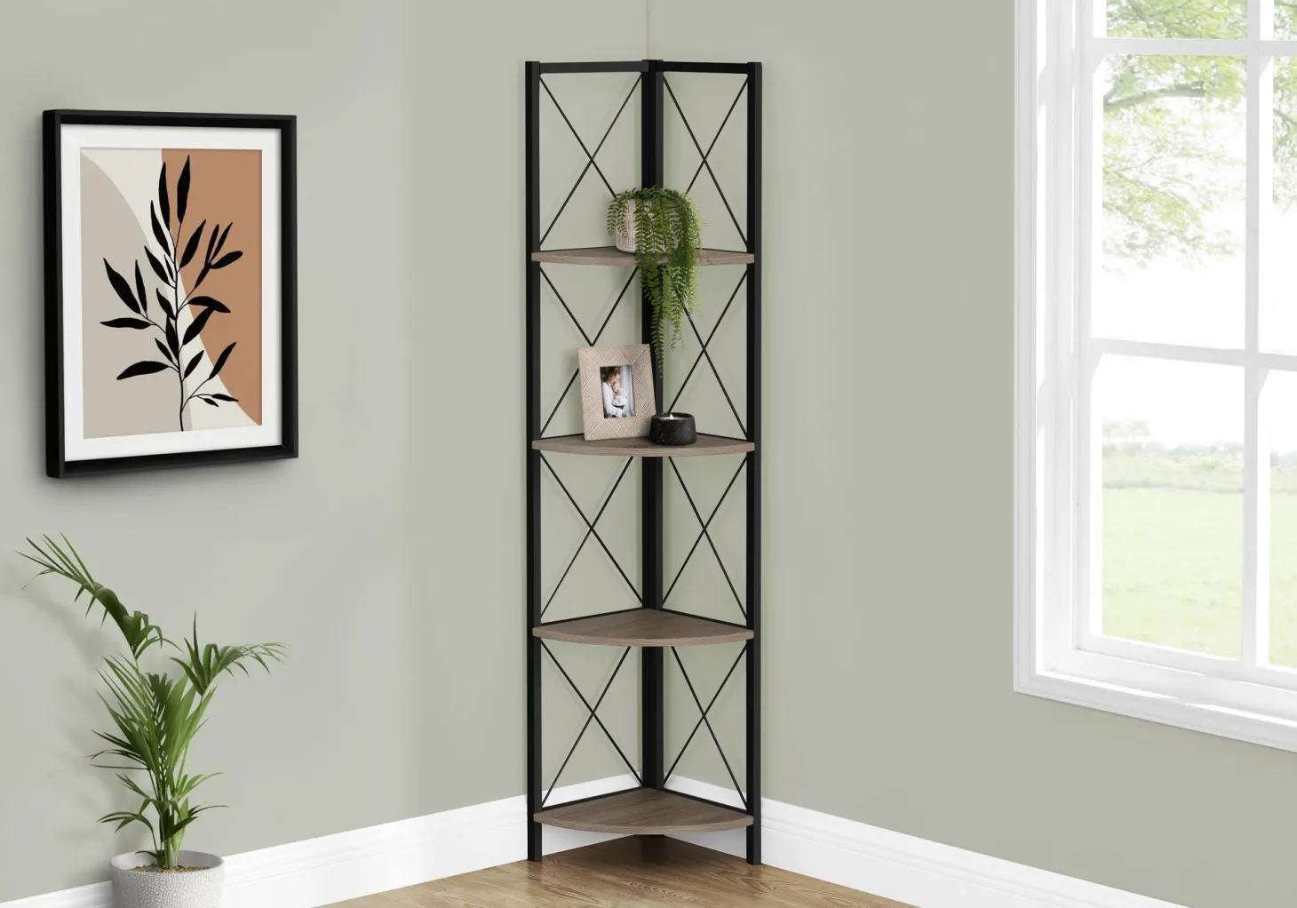 Étagère - 60"H, taupe foncé, métal noir en coin - Monarch