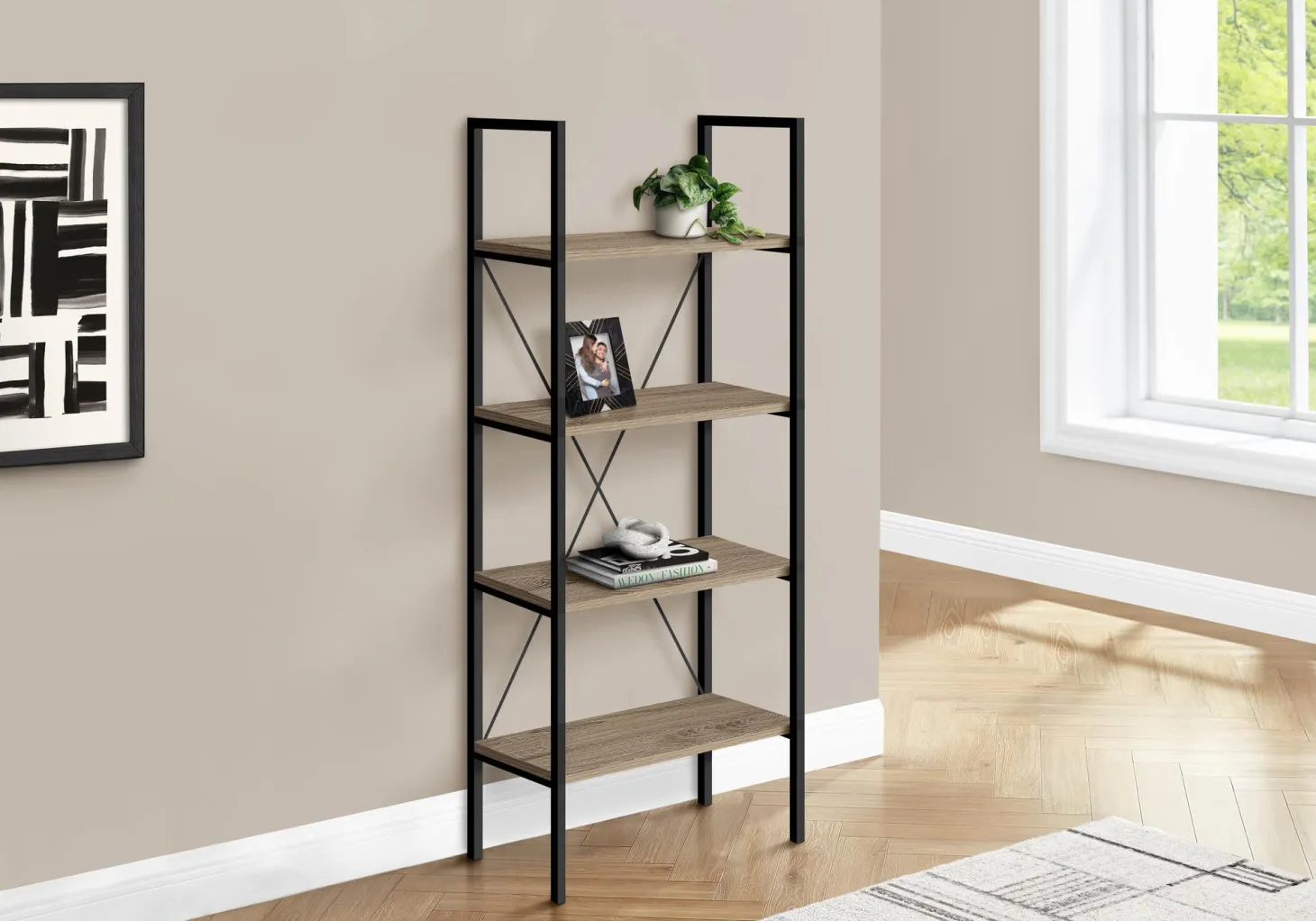 Étagère - 48"H, taupe foncé, métal noir - Monarch
