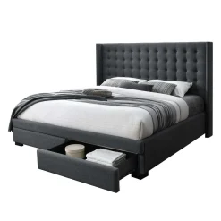 Très grand lit en tissu avec rangement 2 tiroirs et tête de lit (78")