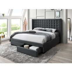 Très grand lit en tissu avec rangement 2 tiroirs et tête de lit (78")