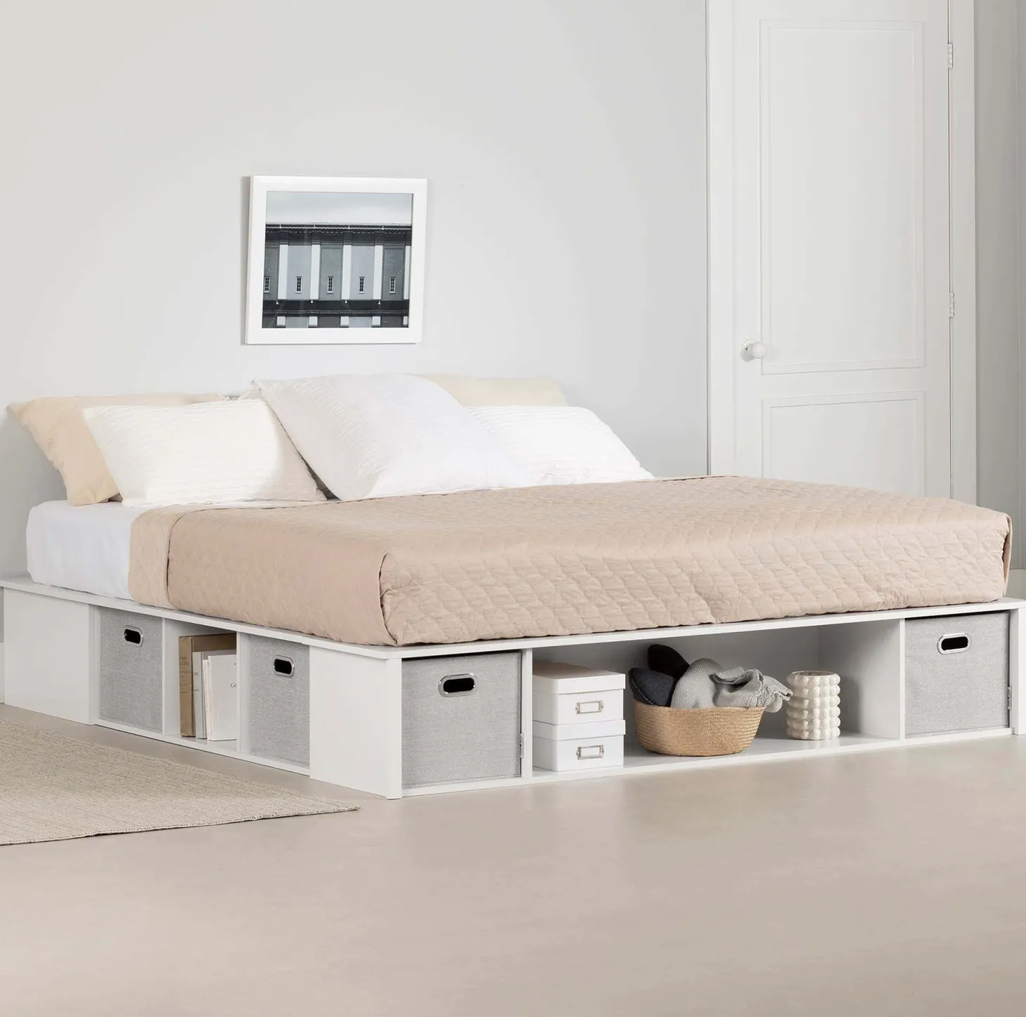 Très grand lit plateforme avec paniers de rangement (78") - South Shore