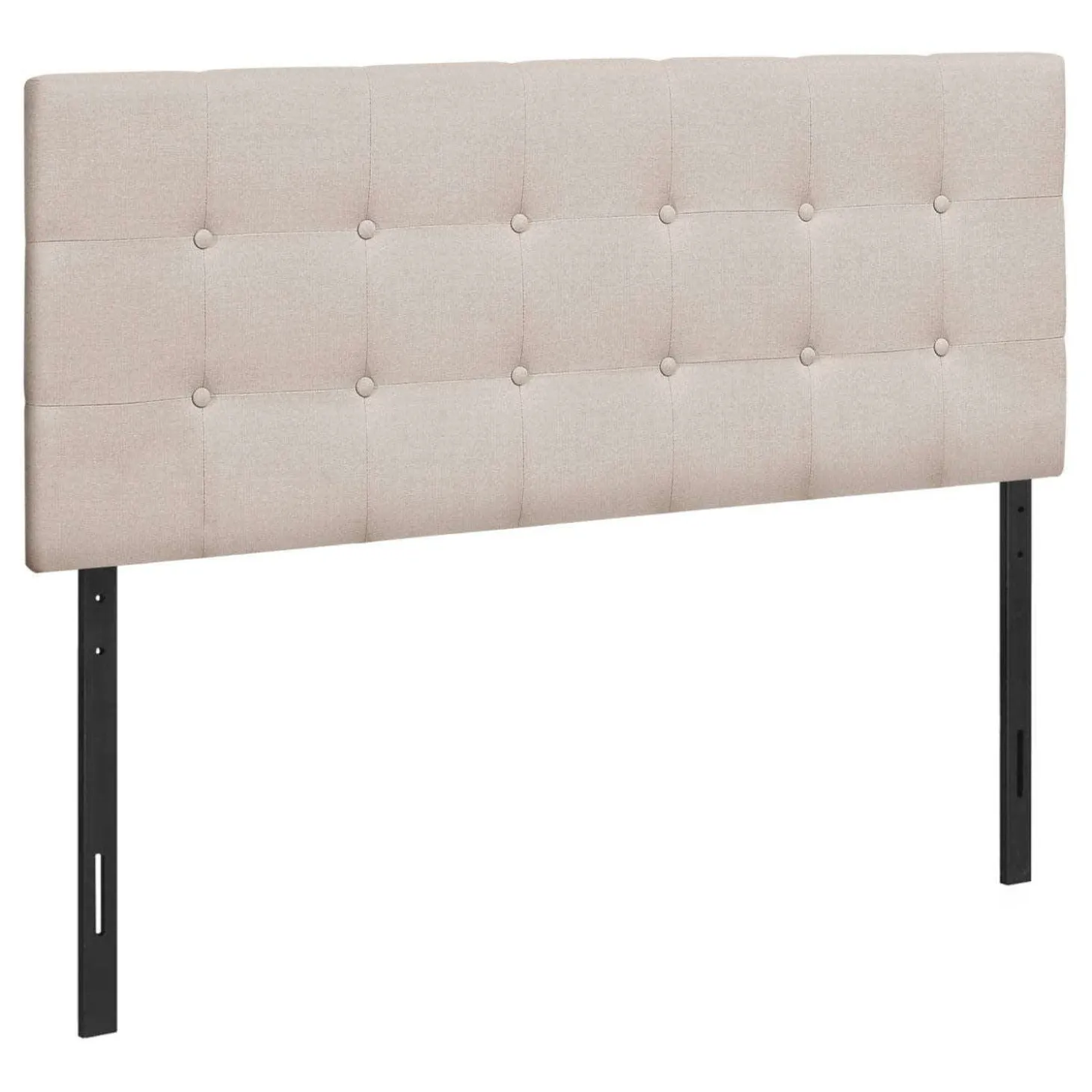 Tête de lit - double - bouton touffeté, panneau rembourré - faux lin beige - Monarch