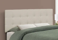Tête de lit - double - bouton touffeté, panneau rembourré - faux lin beige - Monarch