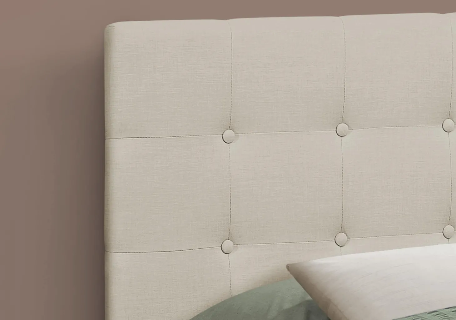 Tête de lit - double - bouton touffeté, panneau rembourré - faux lin beige - Monarch