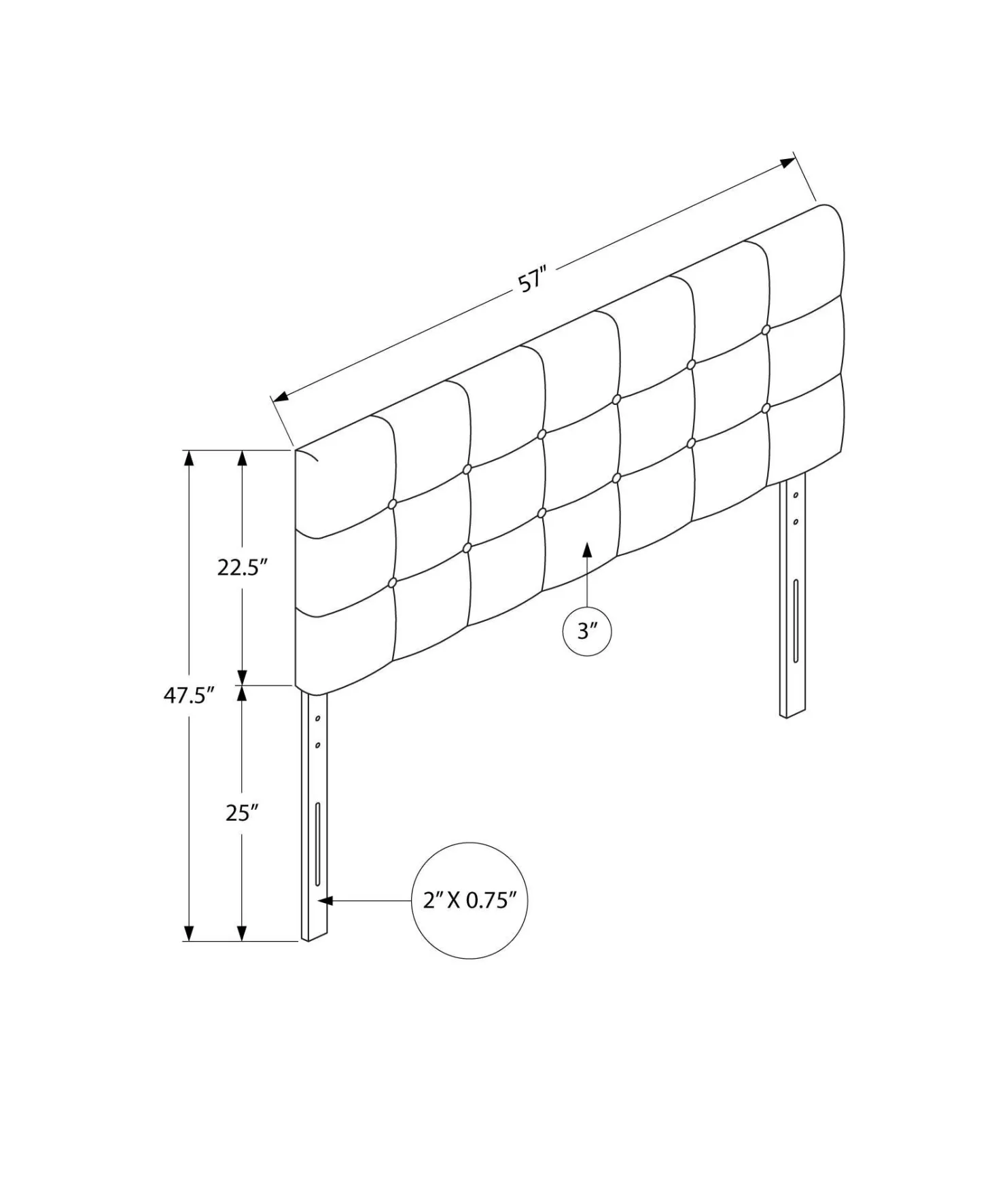 Tête de lit - double - bouton touffeté, panneau rembourré - faux lin beige - Monarch