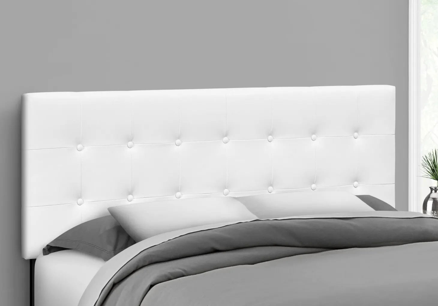 Tête de lit - grand - bouton touffeté, panneau rembourré - similicuir blanc - Monarch