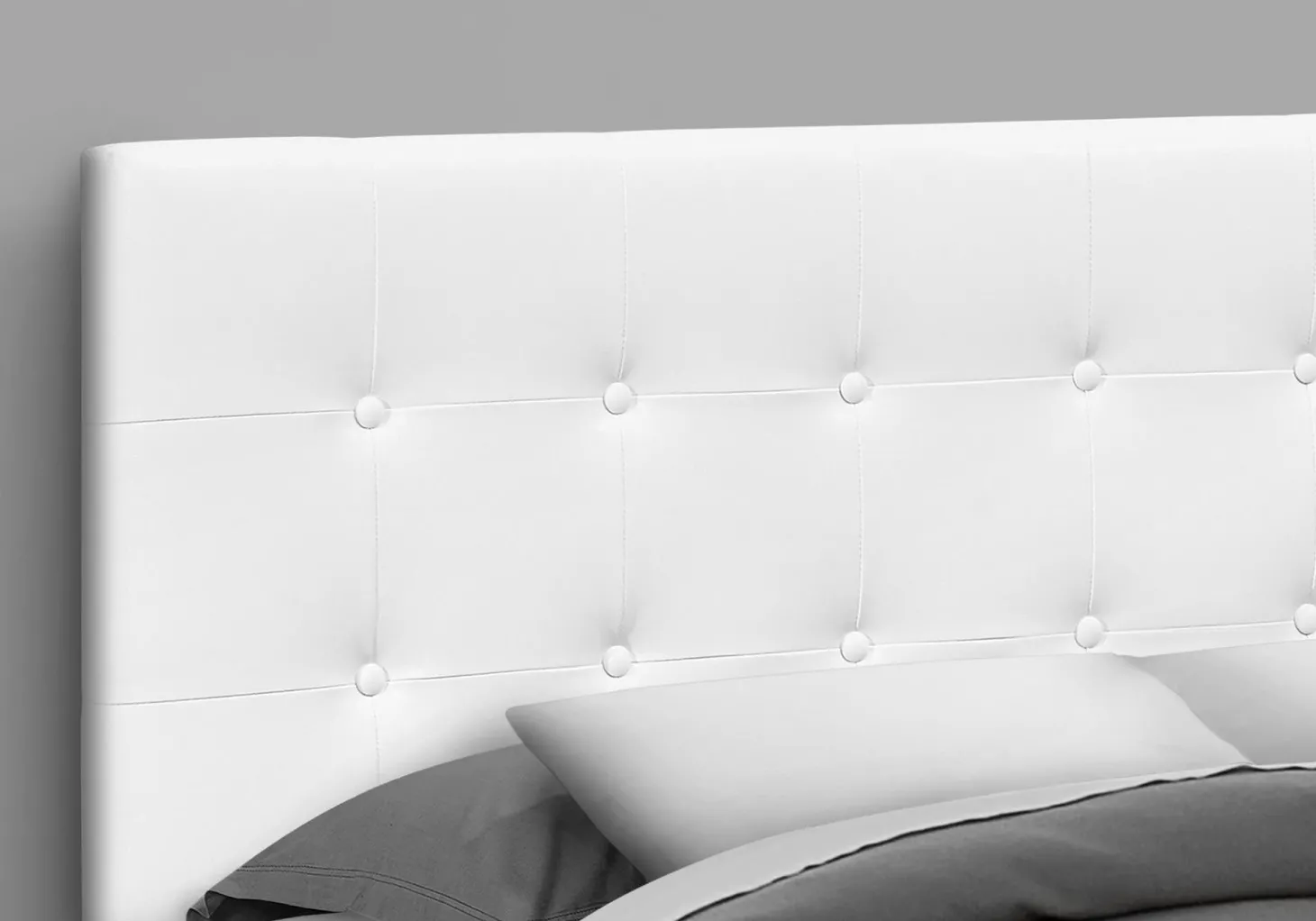 Tête de lit - grand - bouton touffeté, panneau rembourré - similicuir blanc - Monarch