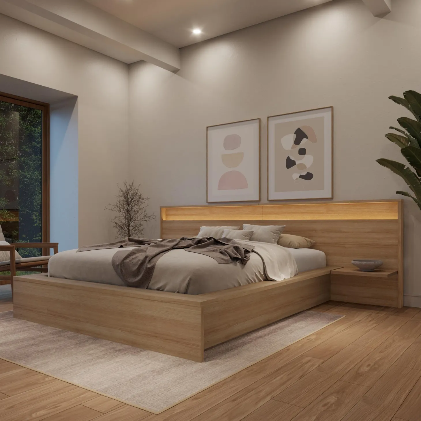 Tête de lit queen (60") avec lumières et étagères - Nexera